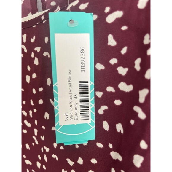 Lush Women’s NWT Madison Burgundy Abstract Casual Career Blouse Size 3X - Picture 4 of 7